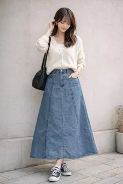 【一回着用】デニムフレアスカート キレイめシルエット　Aライン