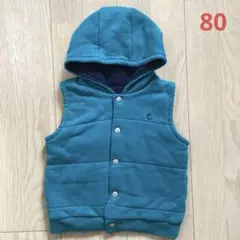 美品　プチバトー　緑　ベスト　フード付　80