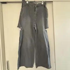 デニム スリット ハイウエスト ウエスト調整可能