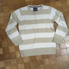 ベージュとホワイトのストライプニットセーター Mサイズ