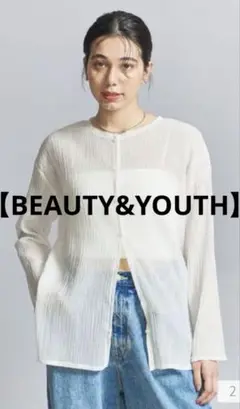 【BEAUTY&YOUTH】クレープ クルーネックカーディガン