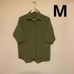 オリーブグリーン 五分袖シャツ