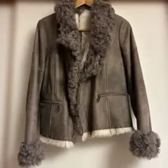 リアルムートンジャケット❣️ ブラウングレー系 ファー付き