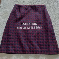 【新品】ESTNATION ボルドー／ネイビー 千鳥格子 ミニスカート