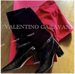 ヴァレンティノガラヴァーニ 異素材エナメル×ベロア ロングブ ーツ