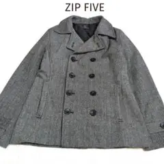 307　ジップファイブ　ZIP FIVE　チェック柄　ピーコート　グレー
