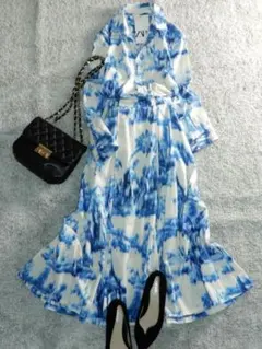 未使用 ザラ 総柄 シャツ ハイウエストフレアロングスカート セットアップ