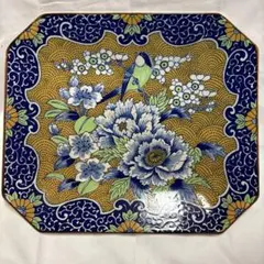 【九谷焼】吉田屋風 青手九谷 盛皿 飾皿 花鳥 牡丹文様 角皿（八角プレート）