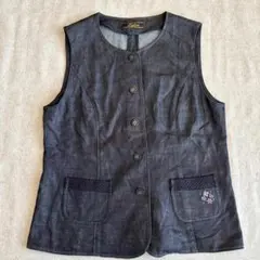 【美品】lelian/レリアン/ベスト/デニム/花の刺繍/ポケット/ボタン