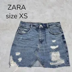 ZARA スカート ミニ丈 ショート丈 ダメージ加工 デニム ブルー 青　古着