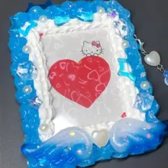 #38トレカケース ホイップデコ ブルー 青 ハート 天使 羽 星 チャーム