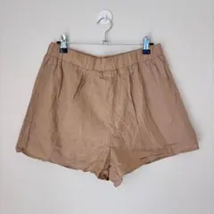 シーイン 無地 ショートパンツ フレア裾 L 茶 綿麻 夏リゾートお出かけのサムネイル