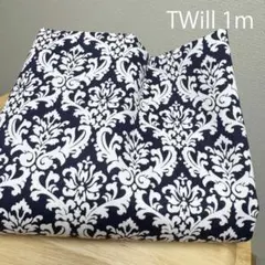 オークション綿ツイル1ｍアラベスク柄ダマスク柄はぎれ生地エレガント★ネイビー紺白