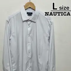 NAUTICA　カジュアルシャツ　長袖　L　ホワイト　白　無地　ポリエステル