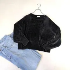 アースミュージック◇クルーネックモールニットプルオーバー『F』ブラック　秋冬