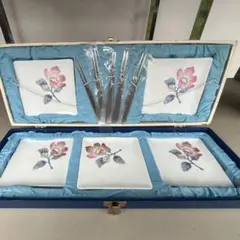 陶彩　角小皿5客揃　ヒメフォーク付き