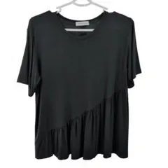 新品/匿名/レディース 半袖フリルカットソー 裾斜めフリル 超ストレッチ M位のサムネイル