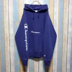 342☆チャンピオン☆リバースウィーブスウェットパーカー☆デカロゴ刺繍☆Ｍサイズ