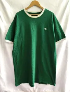 【大人気】チャンピオン リンガーTシャツ グリーン ワンポイント刺繍ロゴ L