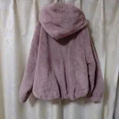 ピンクラテ　150cm フード付きファー素材ジャケットくすみピンク