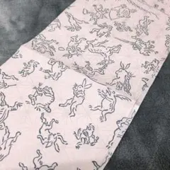 半襟 鳥獣戯画 麻の葉 ピンク