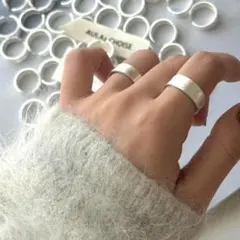 シルバーリングワイド平打ちマットオープンリングS925刻印ミニマルデザイン