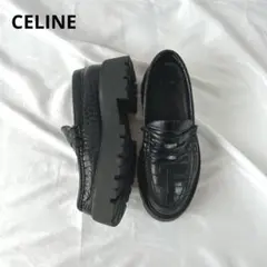 CELINE 厚底 ローファー メタルロゴ クロコ調 ブラック 41のサムネイル