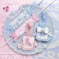 ぬい服　ハンドメイド　メイド　10cm ピンク　エプロン　ヘッドドレス　水色