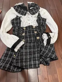 LIZ LISA 編み上げチェックワンピース レース フリル ハートボタン