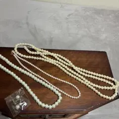 磁石ホワイトパール 、小玉パール 、ロングパールネックレス&パールイヤリング4点