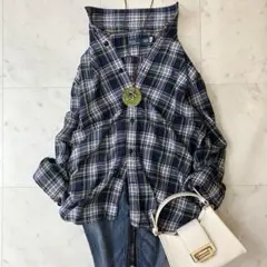 美品 ポロラルフローレン コットンネルシャツチェックシャツ ネイビー 4 QR