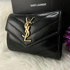 【美品】サンローラン カサンドラ 三つ折り財布 YSL レザー 黒