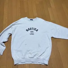 NAUTICA ロゴ刺繍 クルーネックスウェット グレー XL