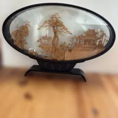 木製山水画風置物 黒色台座付き - メルカリ