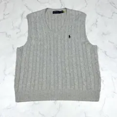 ラルフローレン 現行QRタグ ケーブルニットコットンベスト グレー 2024年