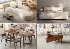 家具フルセット-ダイニングセット＋ソファ＋ベッド&マットレス＋コーヒーテーブル