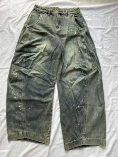 【未使用】ペイントバルーンデニム　ビンテージ加工　ブルー