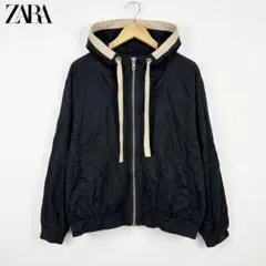 ZARA フード付き ジップアップ 薄手ブルゾン ブラック ベージュのサムネイル