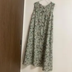 THE SHOP TKフラワープリント ノースリーブ ロングワンピース グリーン