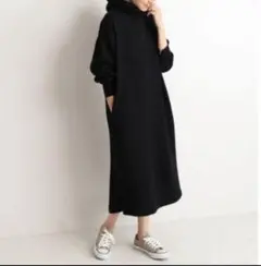 最終値下げ❗SLOBE IENA 30/10裏毛フードワンピース ブラック