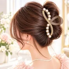 パール ラインストーン バンスクリップ ヘアクリップ ヘアアクセサリー 約9cm