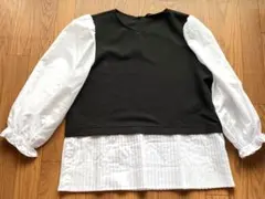 Zara ブラウス シャツ レイヤードレディース 黒 白 ベスト 重ね着風