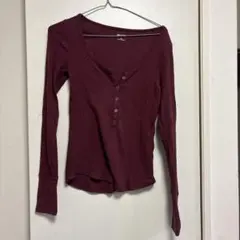Hollister バーガンディ 長袖トップス XS ヘンリーネック