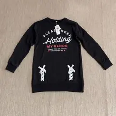 新品未使用　裏起毛リボンデザイン　長袖トレーナーワンピース　黒　140