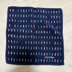 Calvin Klein ストライプタオルハンカチ　美品　メンズ　紺　ネイビー