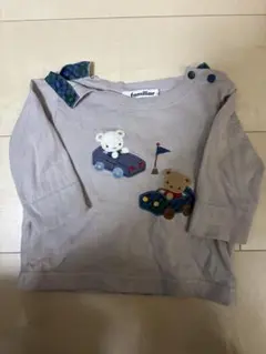 familiar ファミリア クマ刺繍 長袖Tシャツ グレー