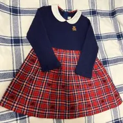 専用　美品　現行品　ネイビーと赤のチェックワンピース 90cm