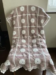 ハンドメイド　グラニースクエアブランケット スモーキーピンク
