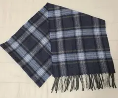 【美品】ムッシュニコル チェック柄 マフラー ネイビー ラナウール100％