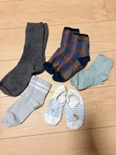 【まとめ売り】5足セット レディースソックス グレー グリーン チェック柄 靴下